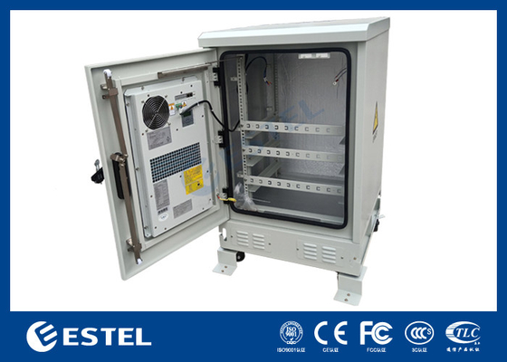 19 inci 15U Outdoor Telecom Cabinet dengan AC, 4 roda Weatherproof Data Cabinet