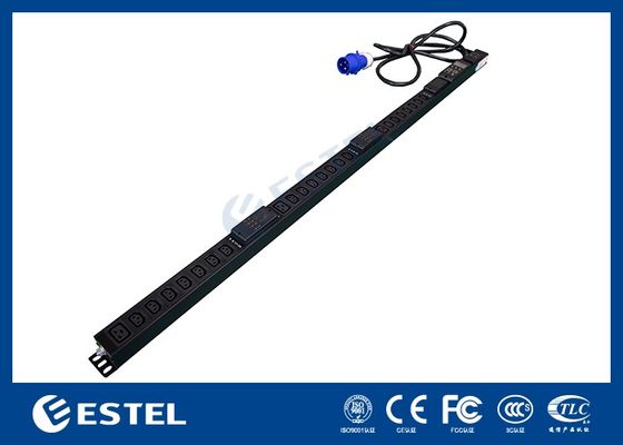 Hitam 200 - 240VAC 32A PDU vertikal dengan C13 / C19 outlet untuk distribusi daya
